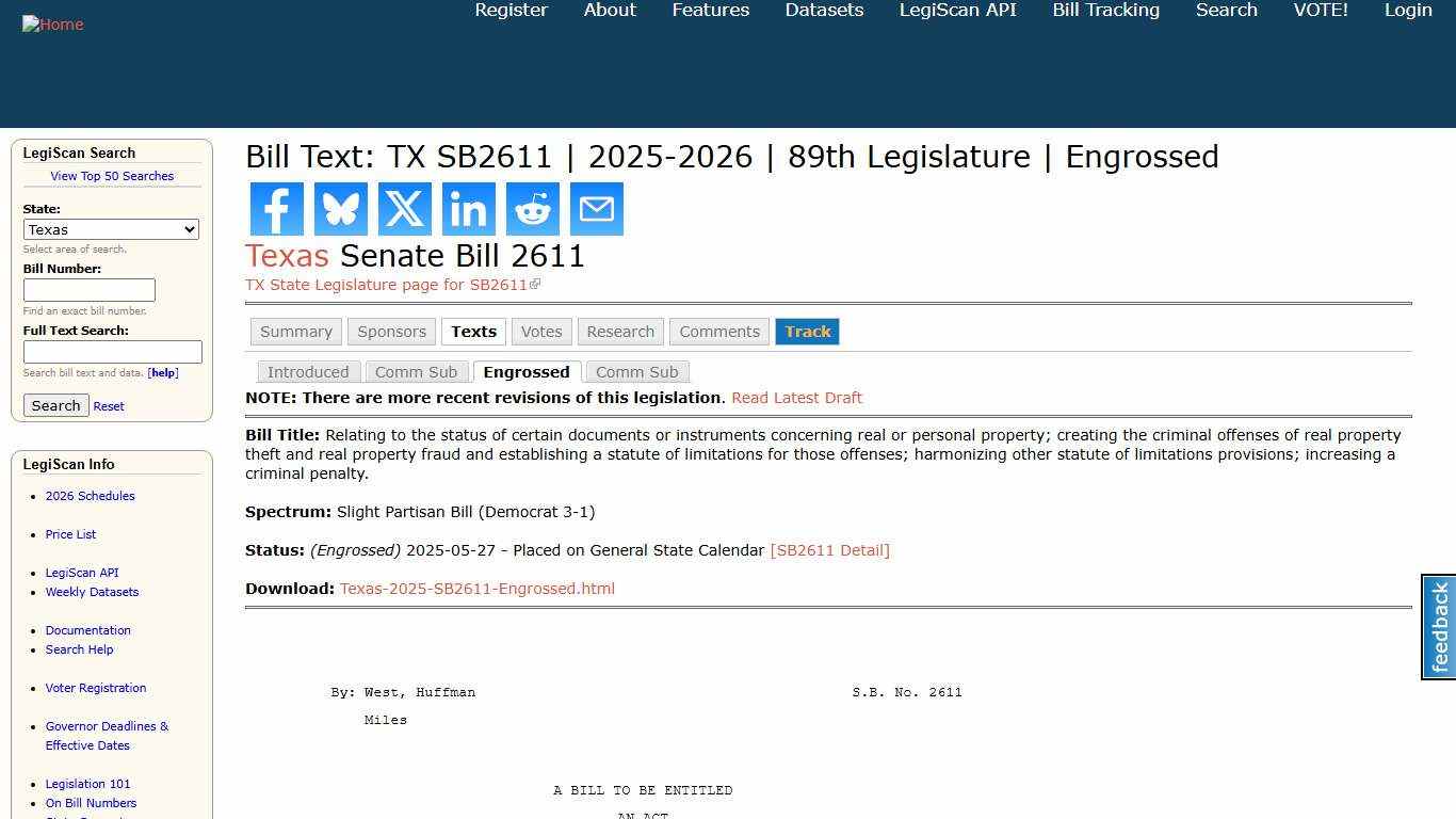 Bill Text: TX SB2611 2025-2026 89th Legislature Engrossed LegiScan